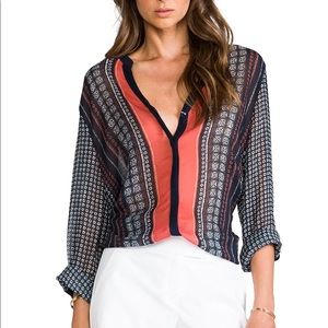 Orange, Navy, and white patterned top